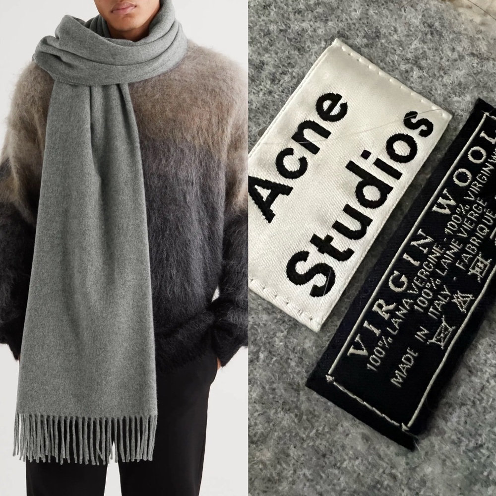 Like New Acne Studios Virgin Wool fringed scarf